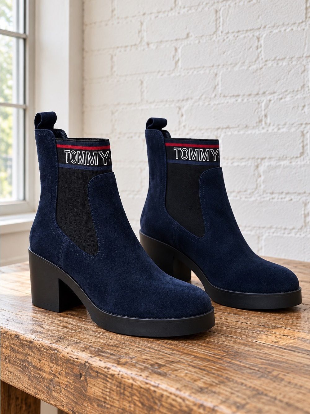 Tommy Hilfiger Navy Suede Platform Chelsea Ankle Boots